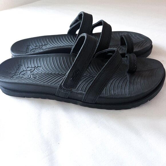 KuaiLu Black Orthotic Slide Arch Support Hook Loop Flat Slide On Sandals 9 - Picture 7 of 11